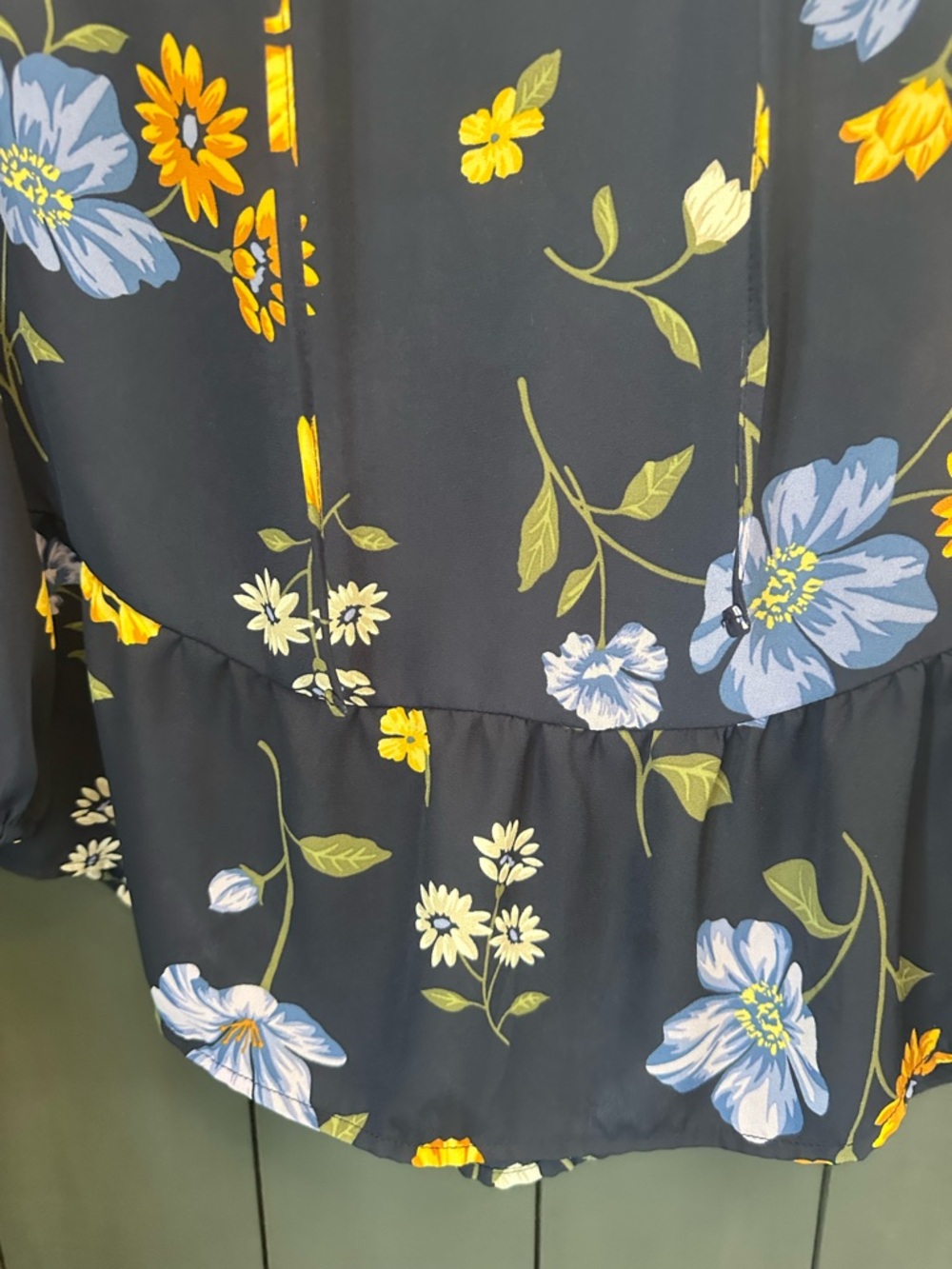 Old Navy Navy Floral Peasant Blouse with Blue and Yellow Flowers - Picture 8 of 10